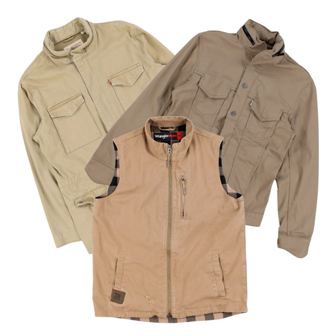 25 x LEVI'S LEE WRANGLER ZIPPED JACKETS — Solent Vintage Wholesale