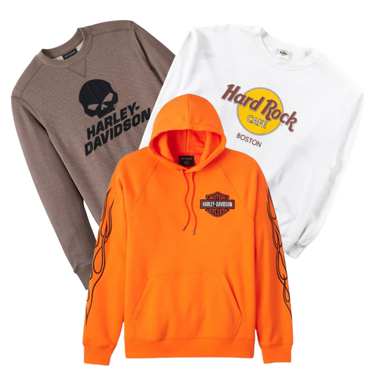 25 x HARLEY DAVIDSON/HARD ROCK CAFE SWEATSHIRTS/HOODIES — Solent Vintage Wholesale